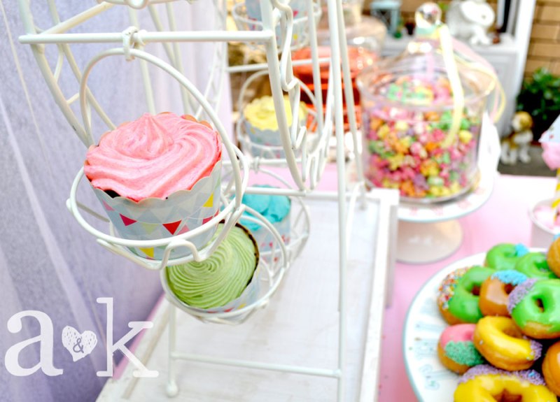 Pastel Carnival Party by A&K Lolly Buffet | Ferris Wheel Cupcake Holder. Cupcakes by Sweet Treats by Martie.
