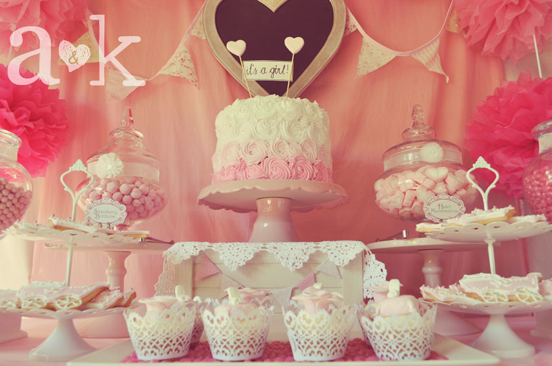 Vintage Fairytale themed dessert table for Nicole's Baby Shower by A&K Lolly Buffet.