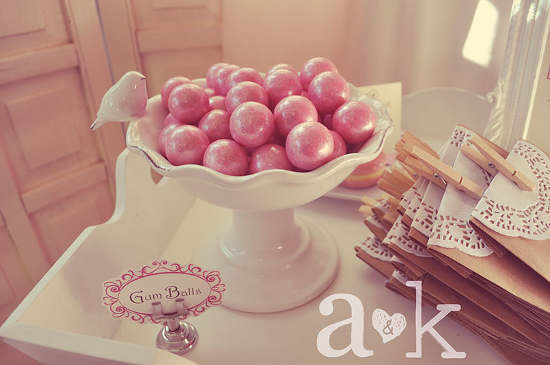 Pink Shimmering Gum Balls in Shabby Bird Compote