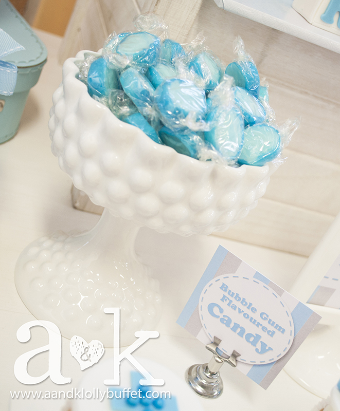 Romeo's Christening Tatty Teddy Blue, White and Grey Lolly Buffet by A&K.