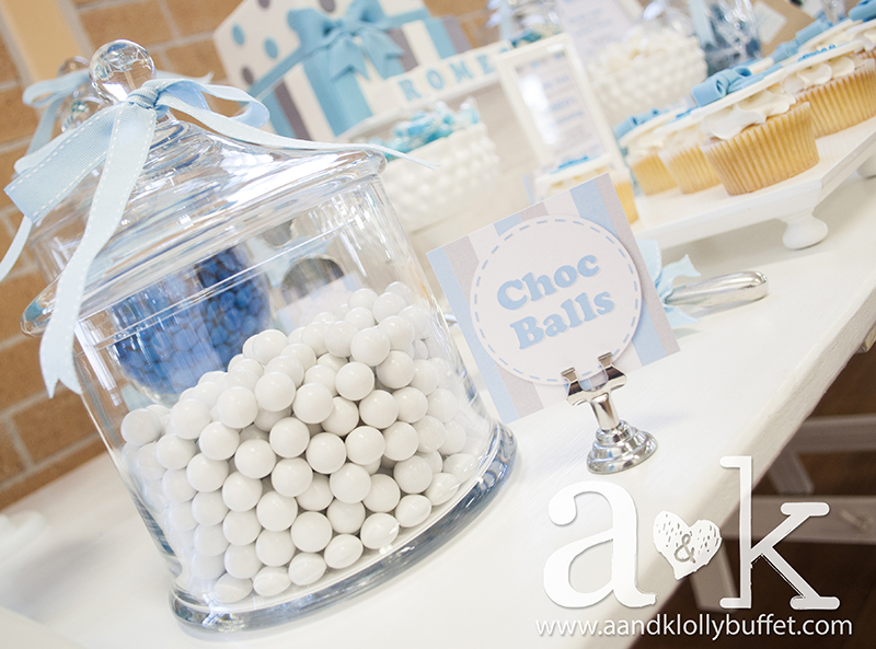 Romeo's Christening Tatty Teddy Blue, White and Grey Lolly Buffet by A&K.