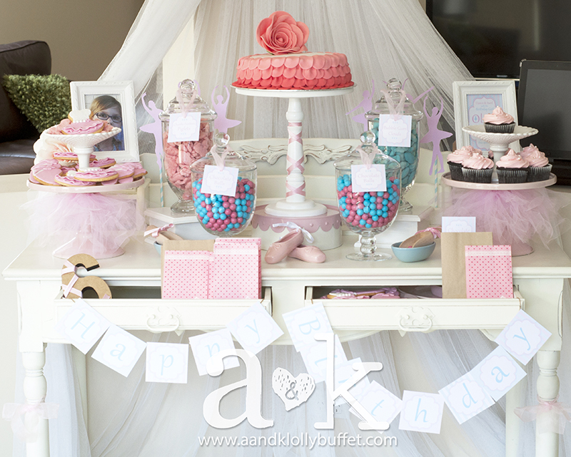 Olivia's 6th Birthday Pink and Blue Ballerina Dessert Buffet by A&K.